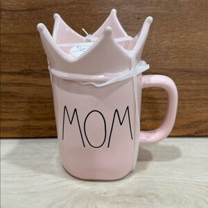 Rae Dunn Pink Crown Mug with 'MOM' Text